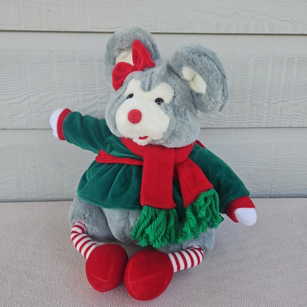Commonwealth Christmas Mouse Plush 17" Bow Scarf Sweater Red Green Holiday Xmas